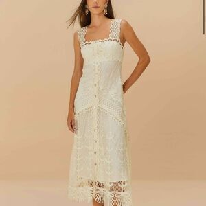 Farm Rio Off-White Nautical Guipure Maxi Dress Size Medium New with tags